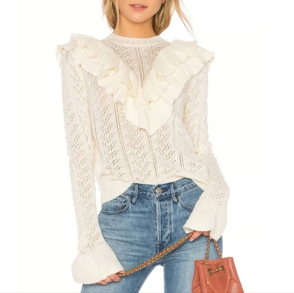 Tularosa Sweaters - Tularosa Wool Ruffle sweater S white Pointelle Fairy Cottage Coquette Dainty